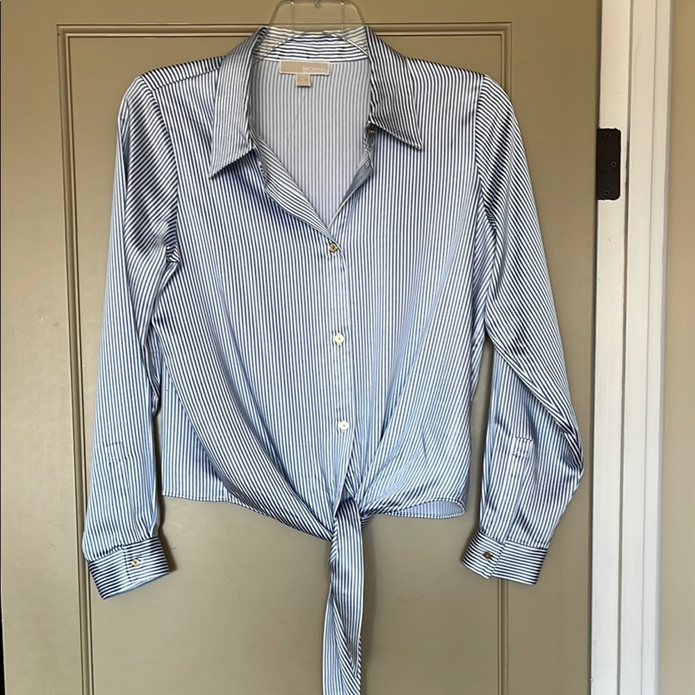 Michael Kors Blue Striped Button Down Shirt